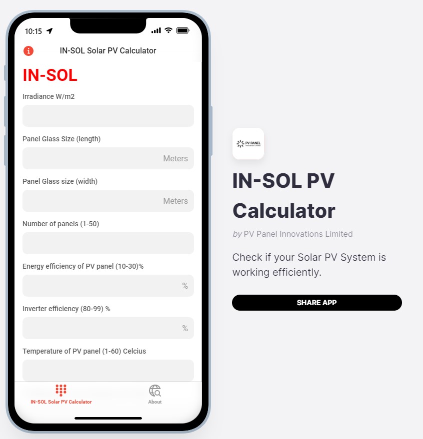Solar App to measure output of PV installation